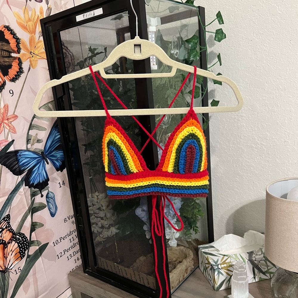 Crocheted rainbow top